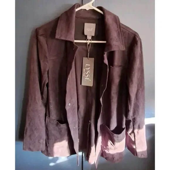 LYSSE Black Faux Suede Shacket With Fringe Size S NWT - Picture 2 of 3